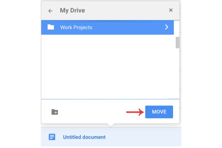 Selectarea unui dosar in care sa mutati un fisier in Google Drive.